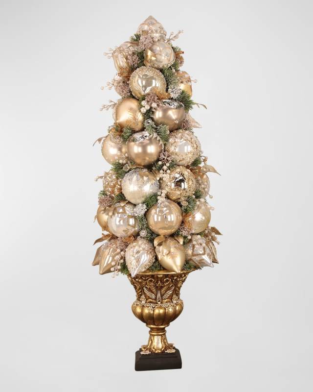 Ivory Gold Urn Glass Ornament Topiary- 38.5 Inches